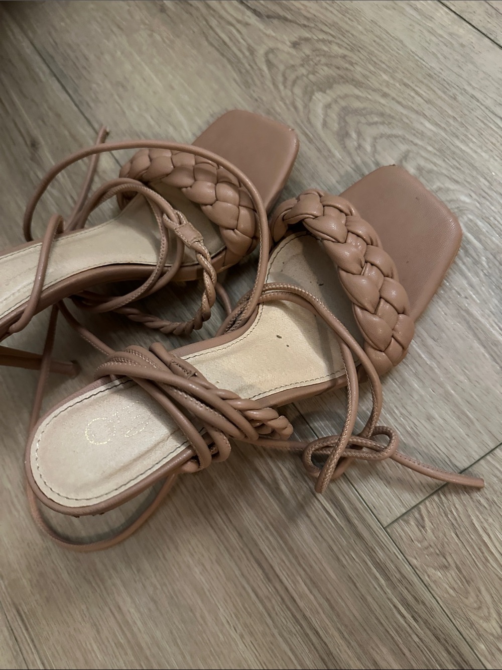 Braided Lace-Up Women's Sandals in Nude - Picture 2 of 4